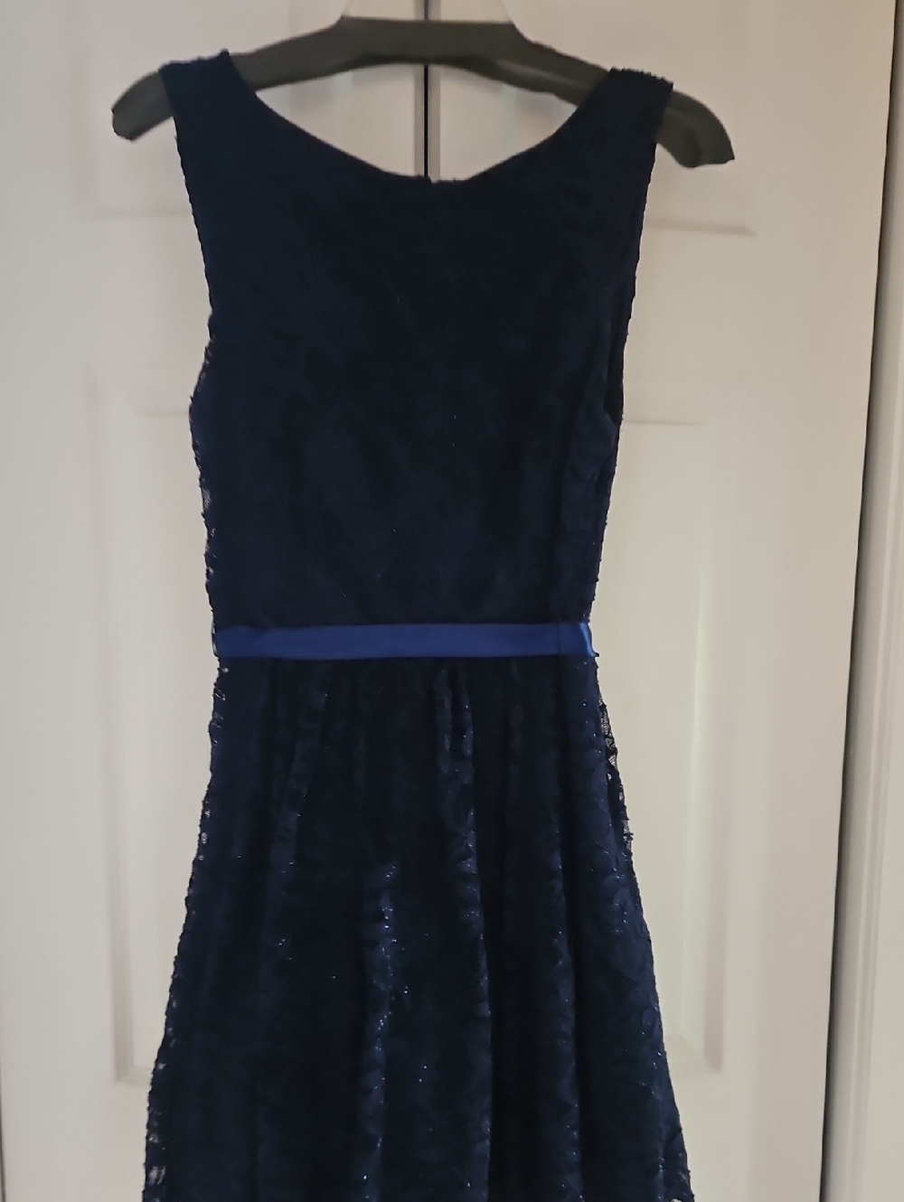 B. Smart Navy Blue Lace Dress with Satin Waistband